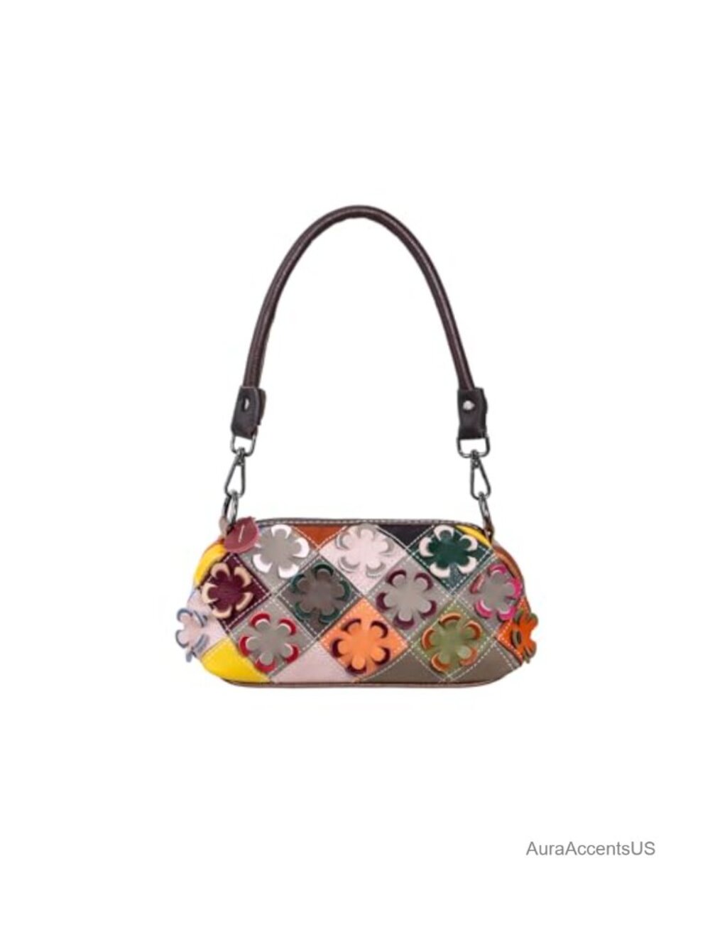Genuine Leather Crossbody Bag 3D Carved Floral Patchwork Shoulder Bag